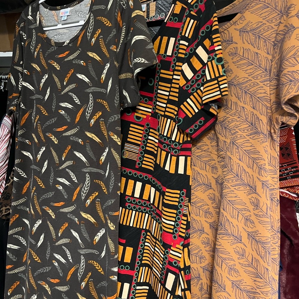 Three 2xl Lularoe ‘Carly dresses gently used , fall colors, great price